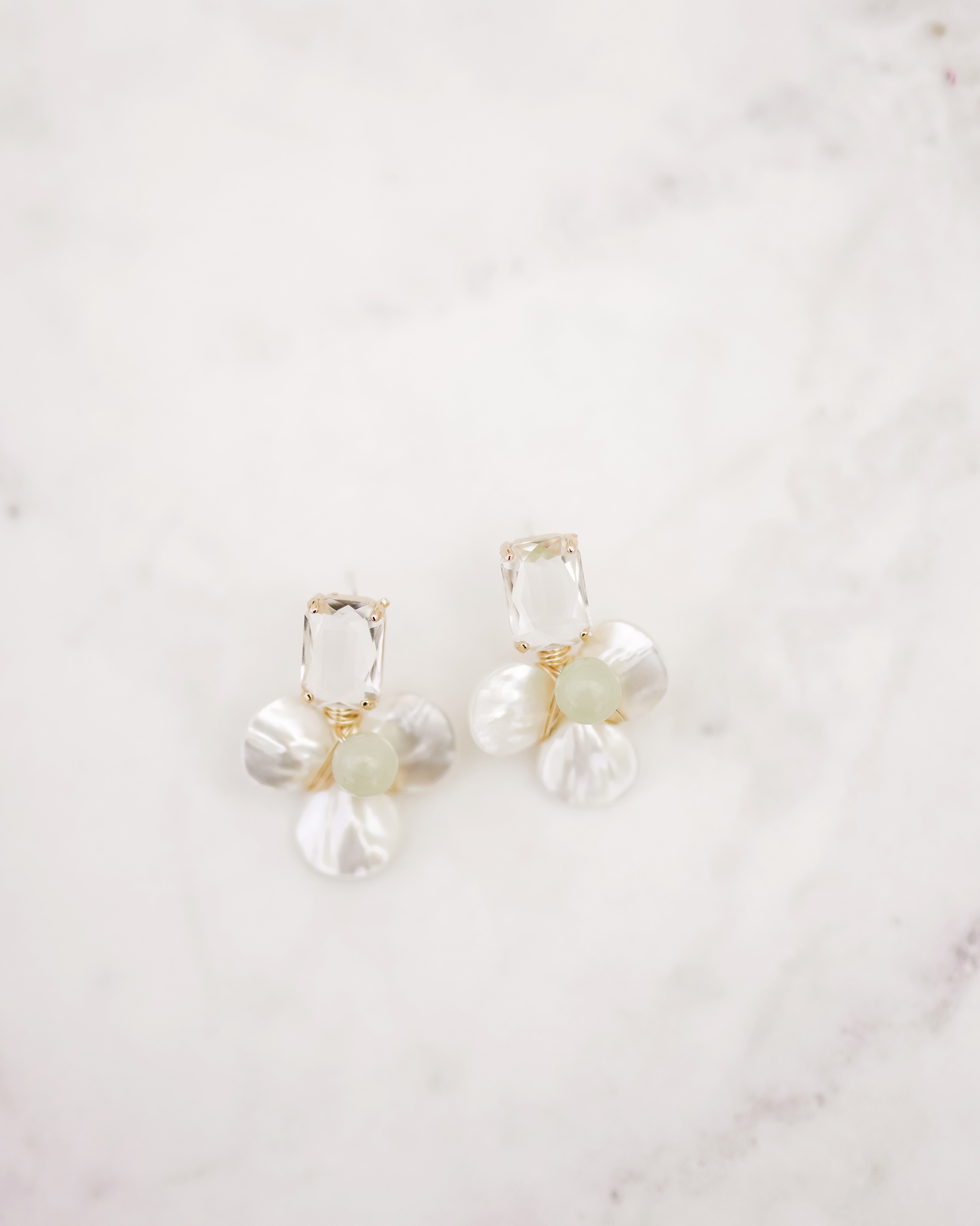 The Madeleine Crystal Earrings in Sage