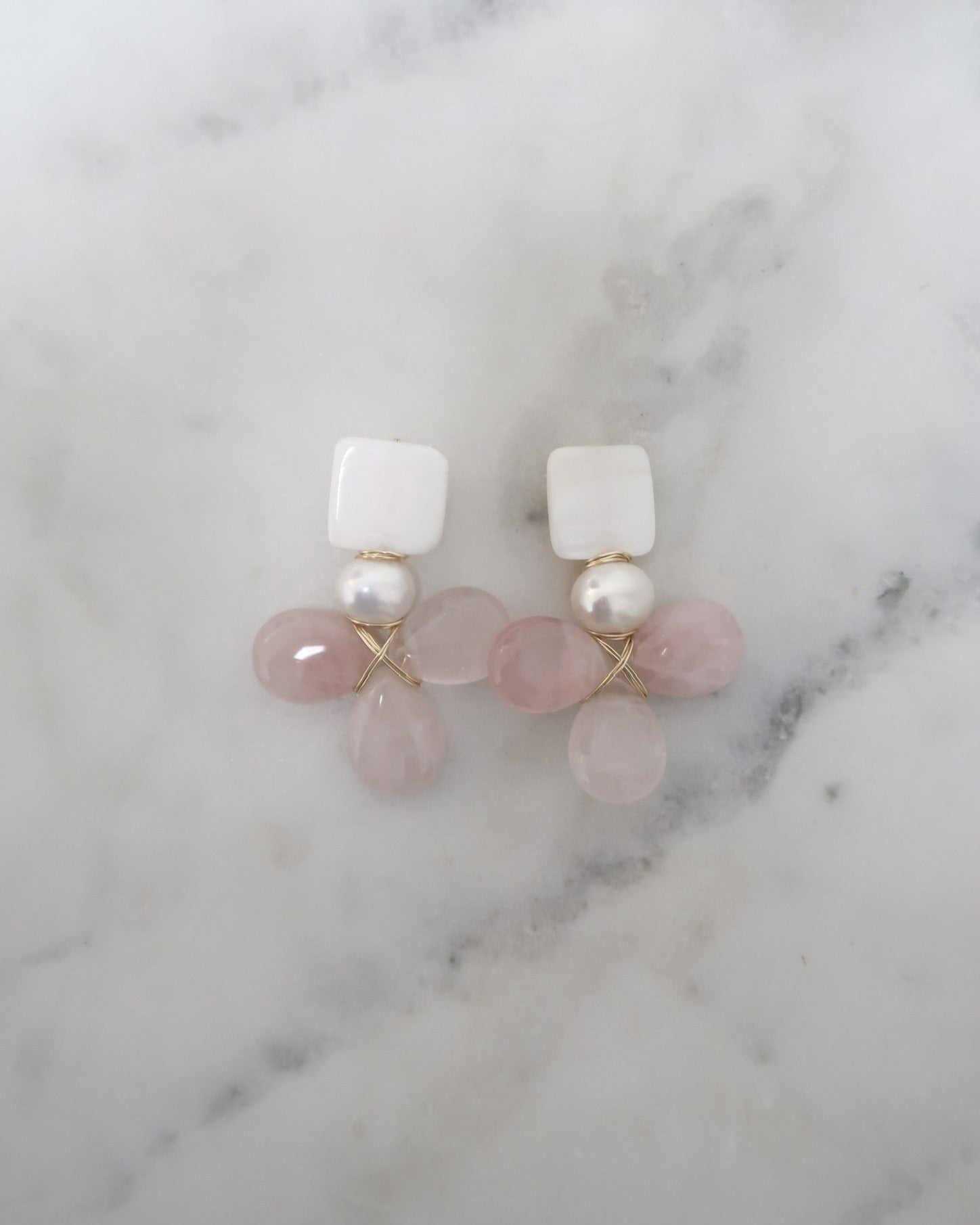 Mother of Pearl, Pearl & Rose Quartz Drops