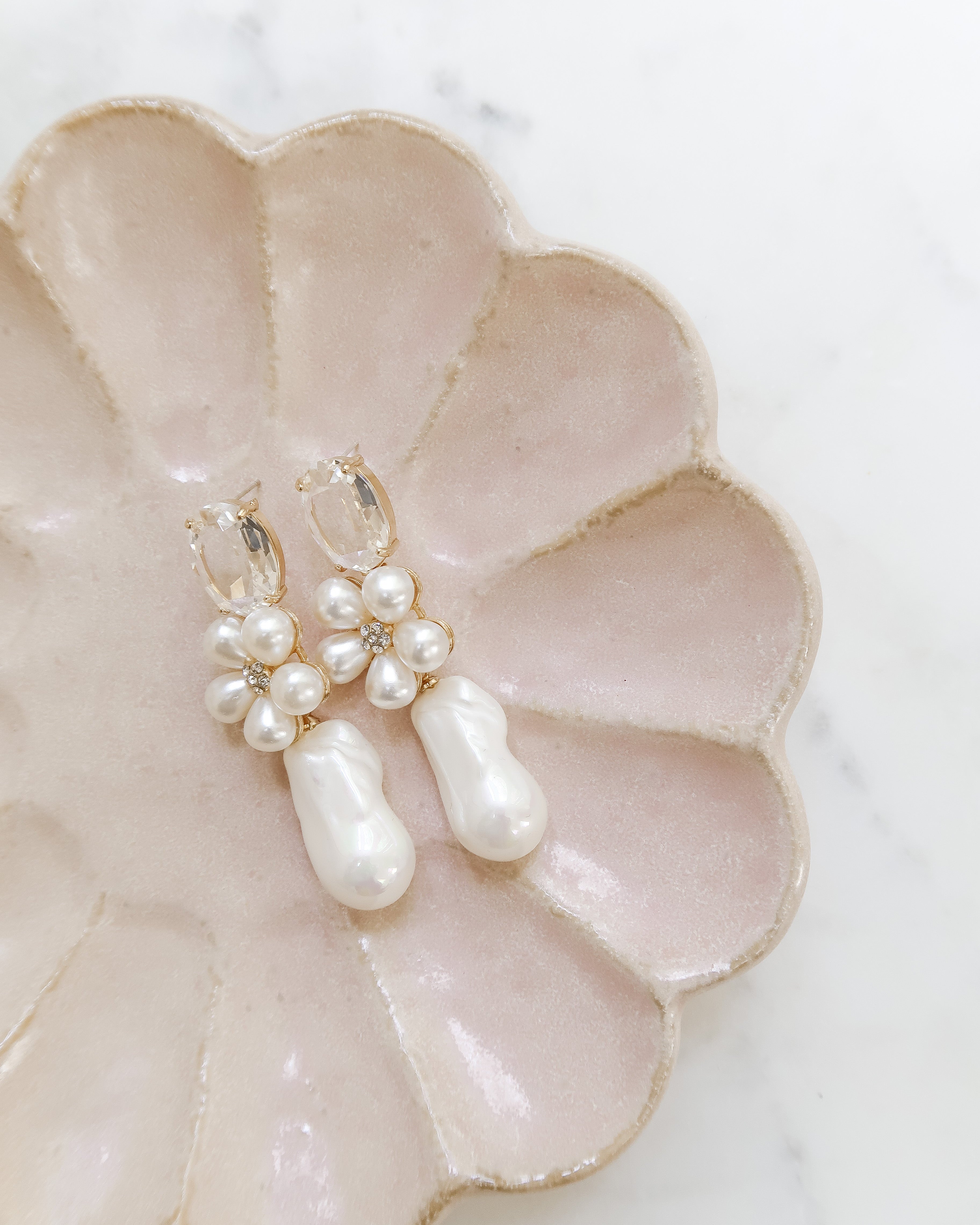 The Blake Pearl and Crystal Flower Earrings
