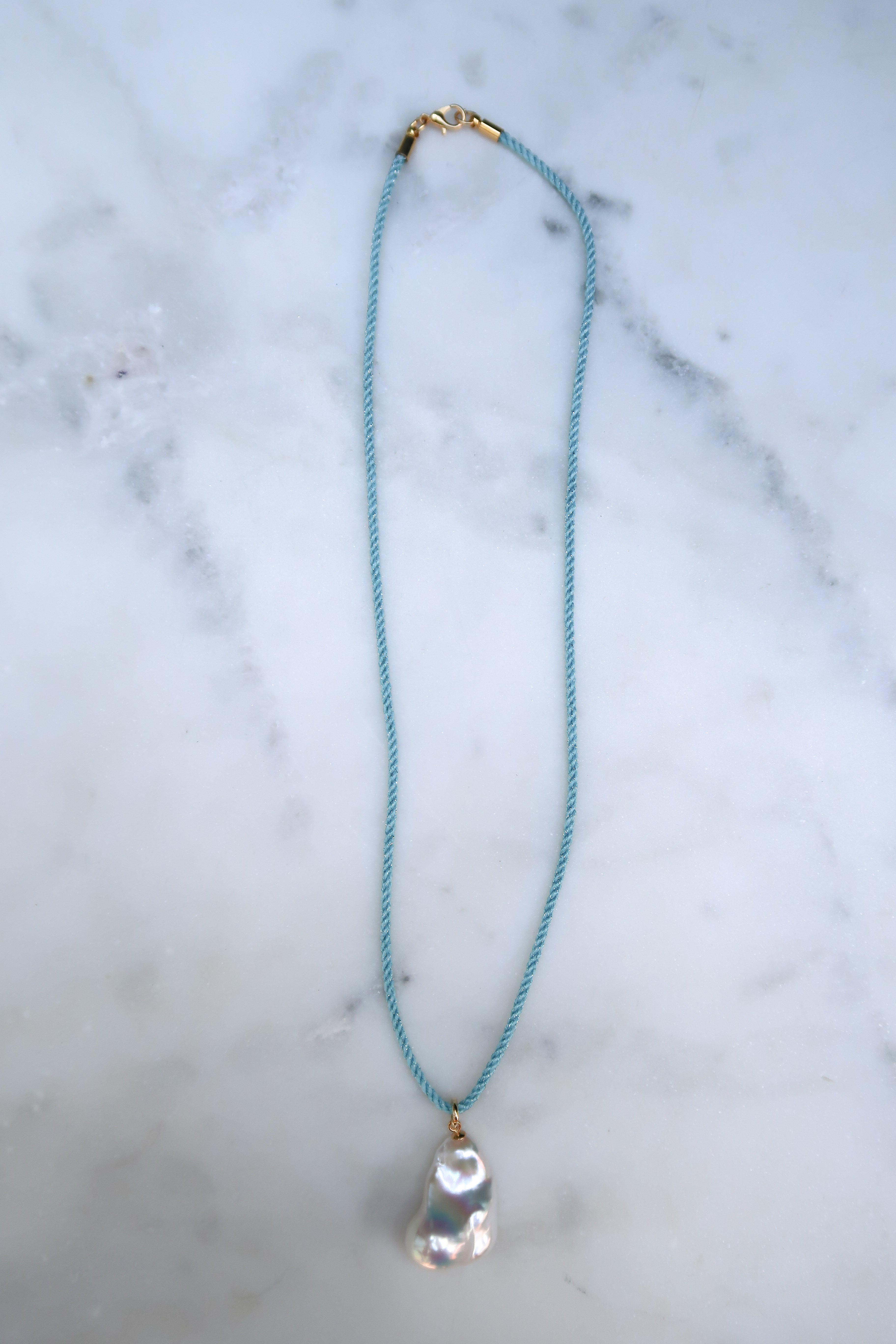 Aqua/Silver Cord Necklace