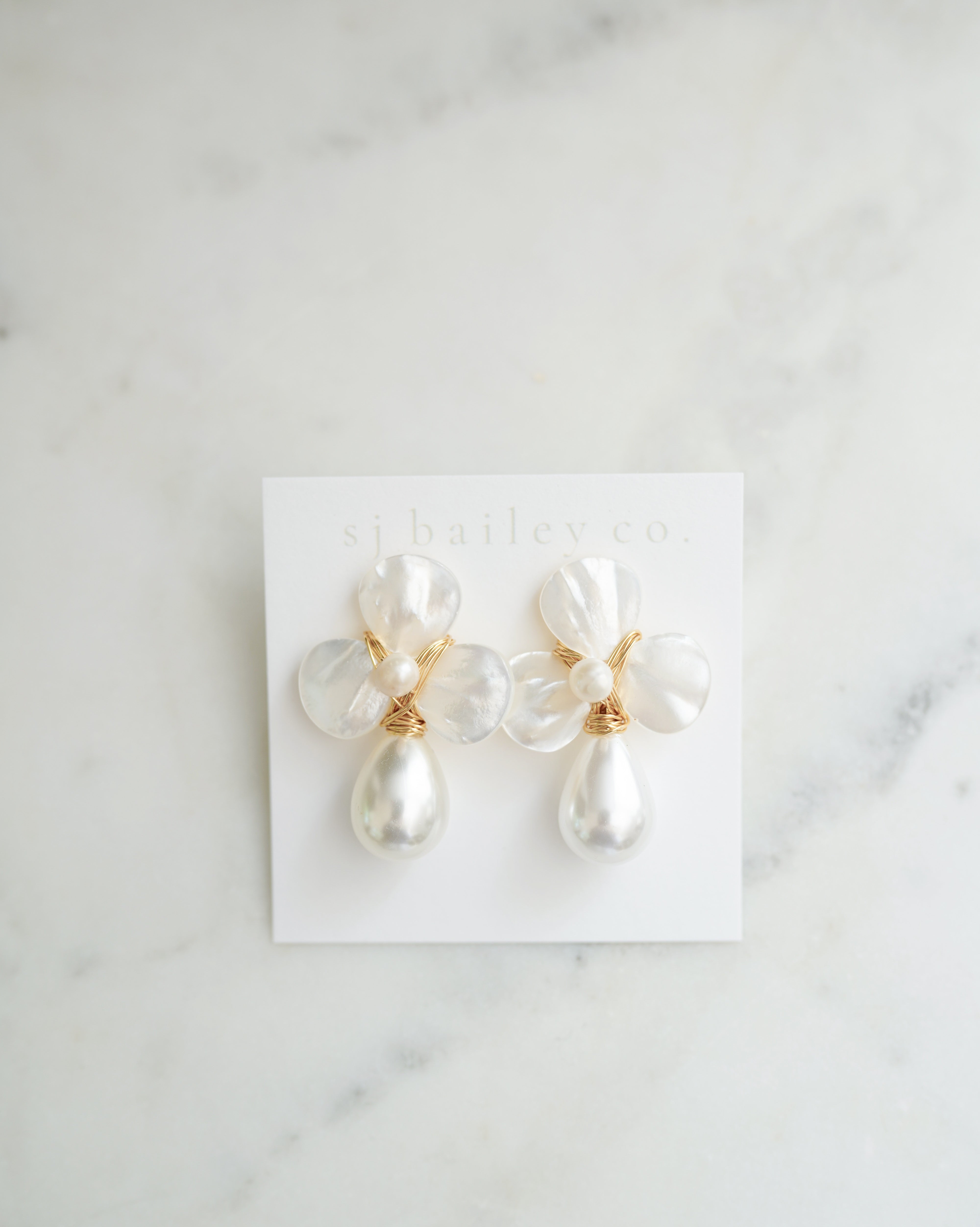 Mini Matilda Floral Earrings in Pearl