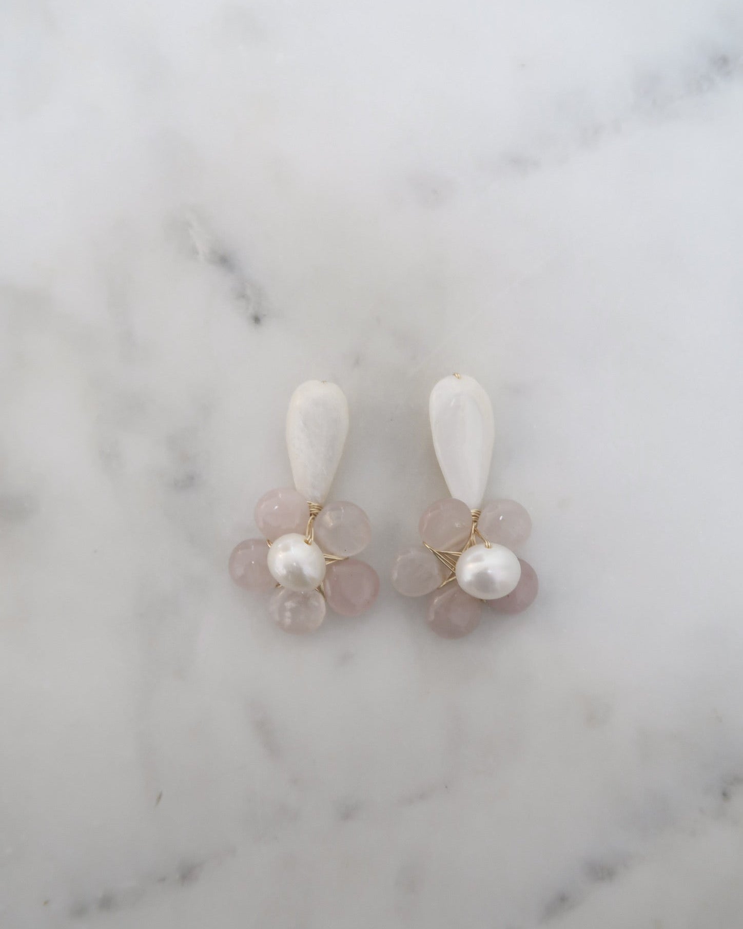 Mother of Pearl & Rose Quartz Floral Drops