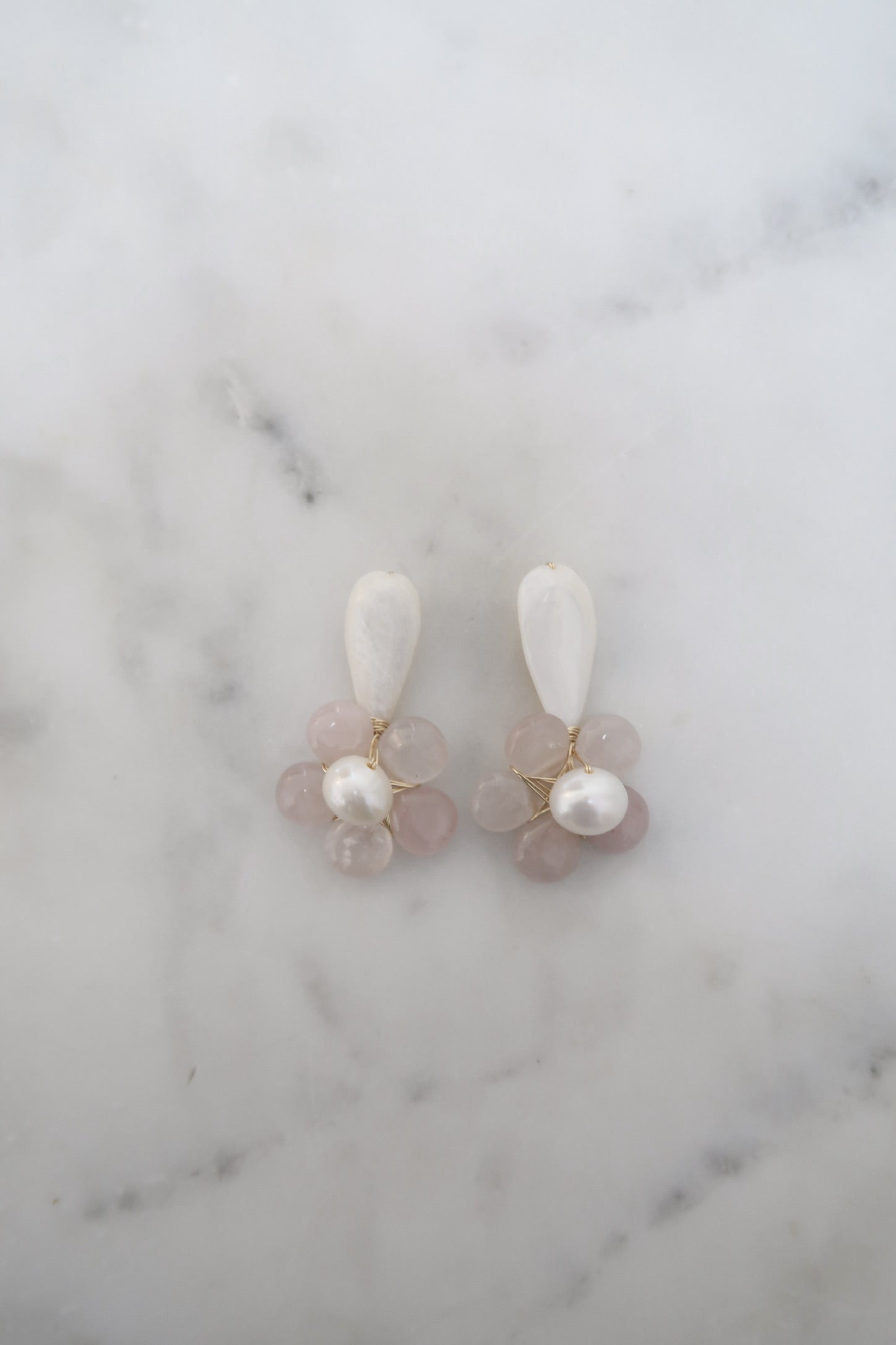 Mother of Pearl & Rose Quartz Floral Drops