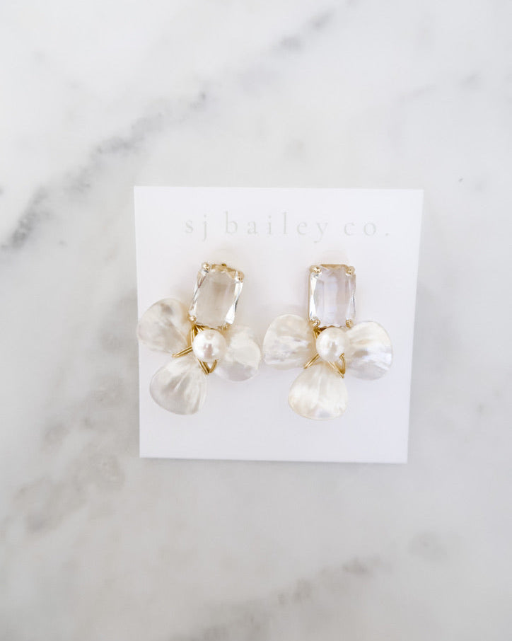 The Madeleine Crystal Earrings in Pearl