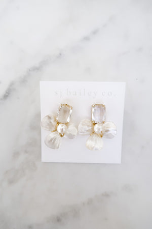 The Madeleine Crystal Earrings in Pearl