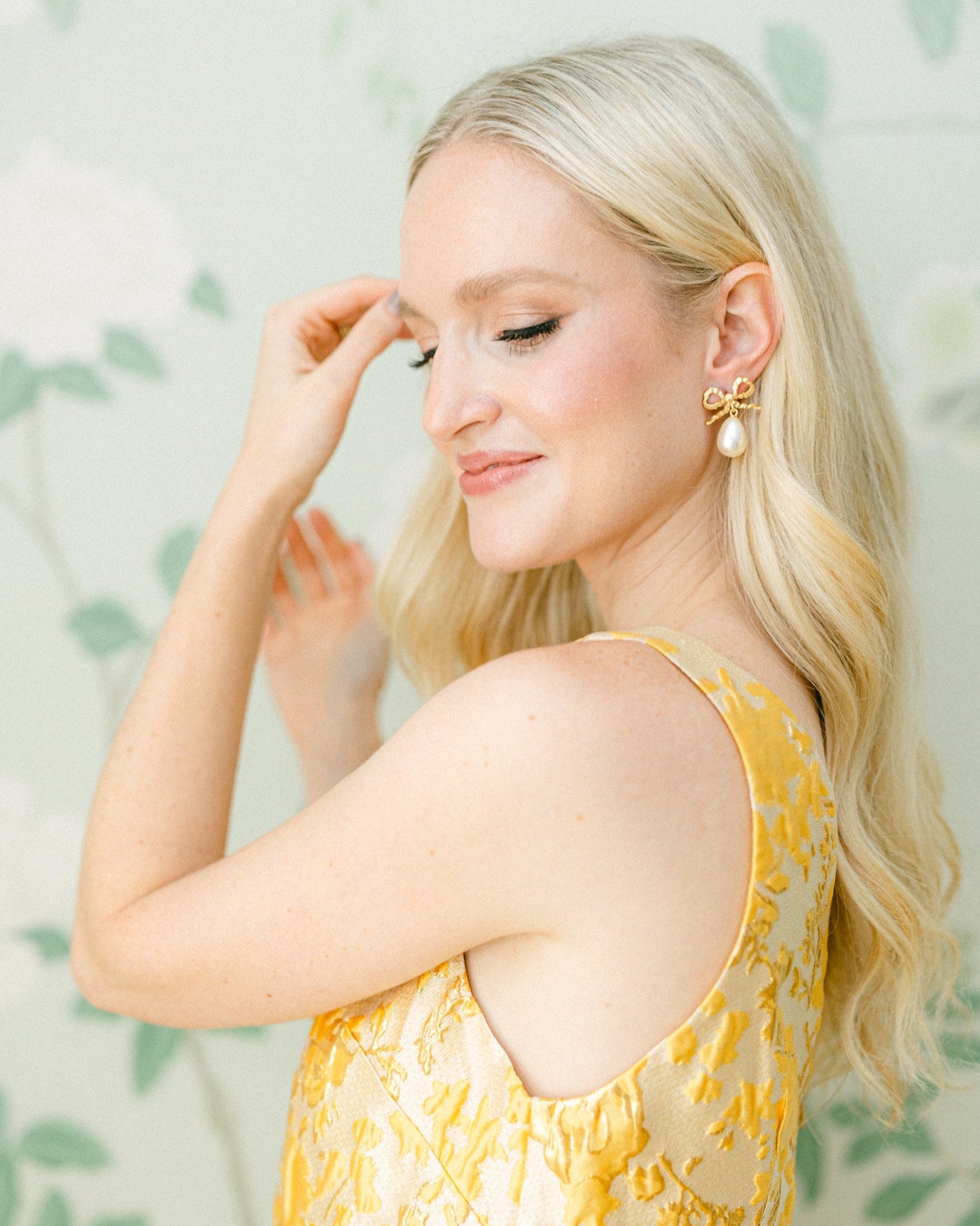 Golden Bow and Pearl Drop Earrings