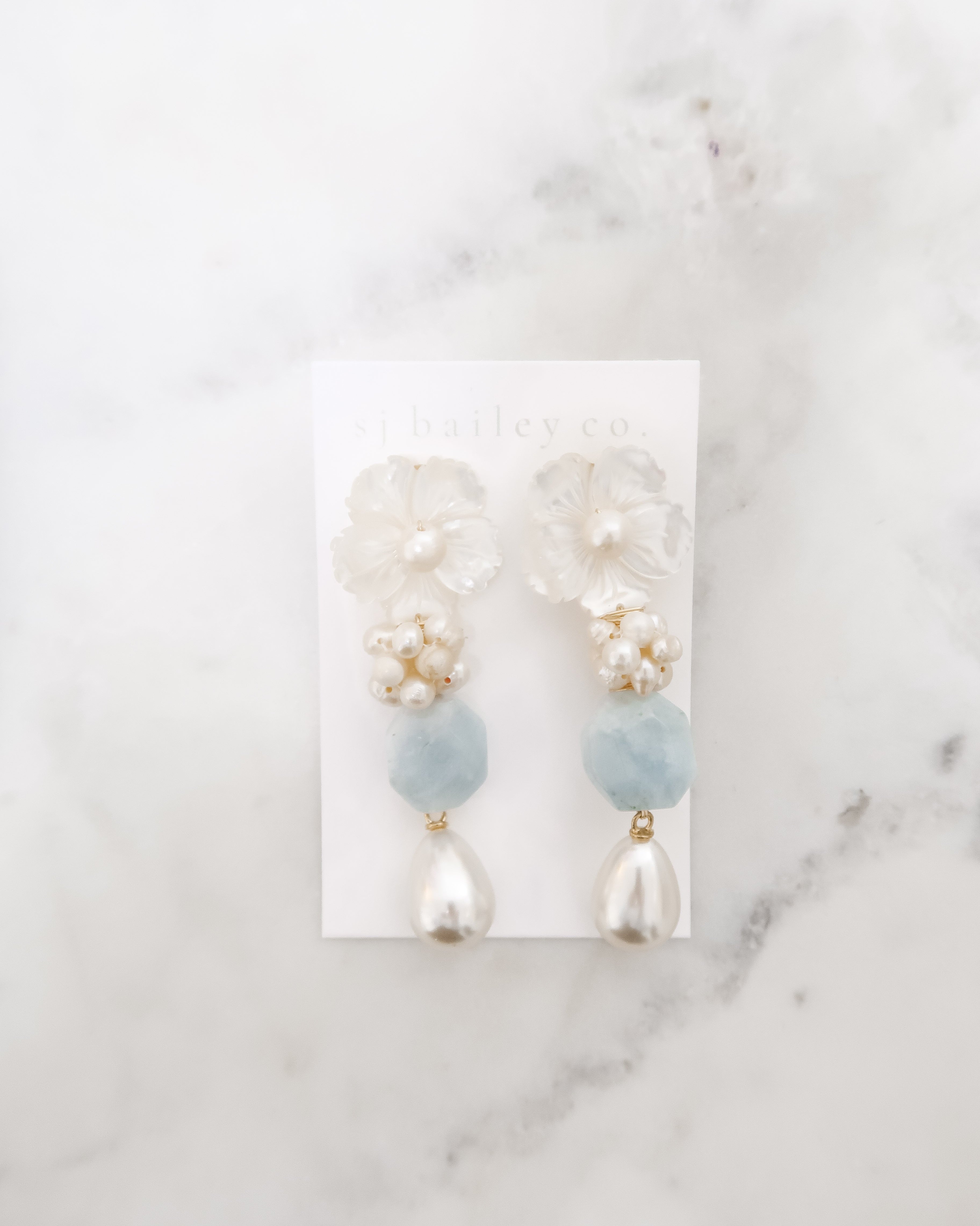 Aquamarine & Mother of Pearl Floral Drops