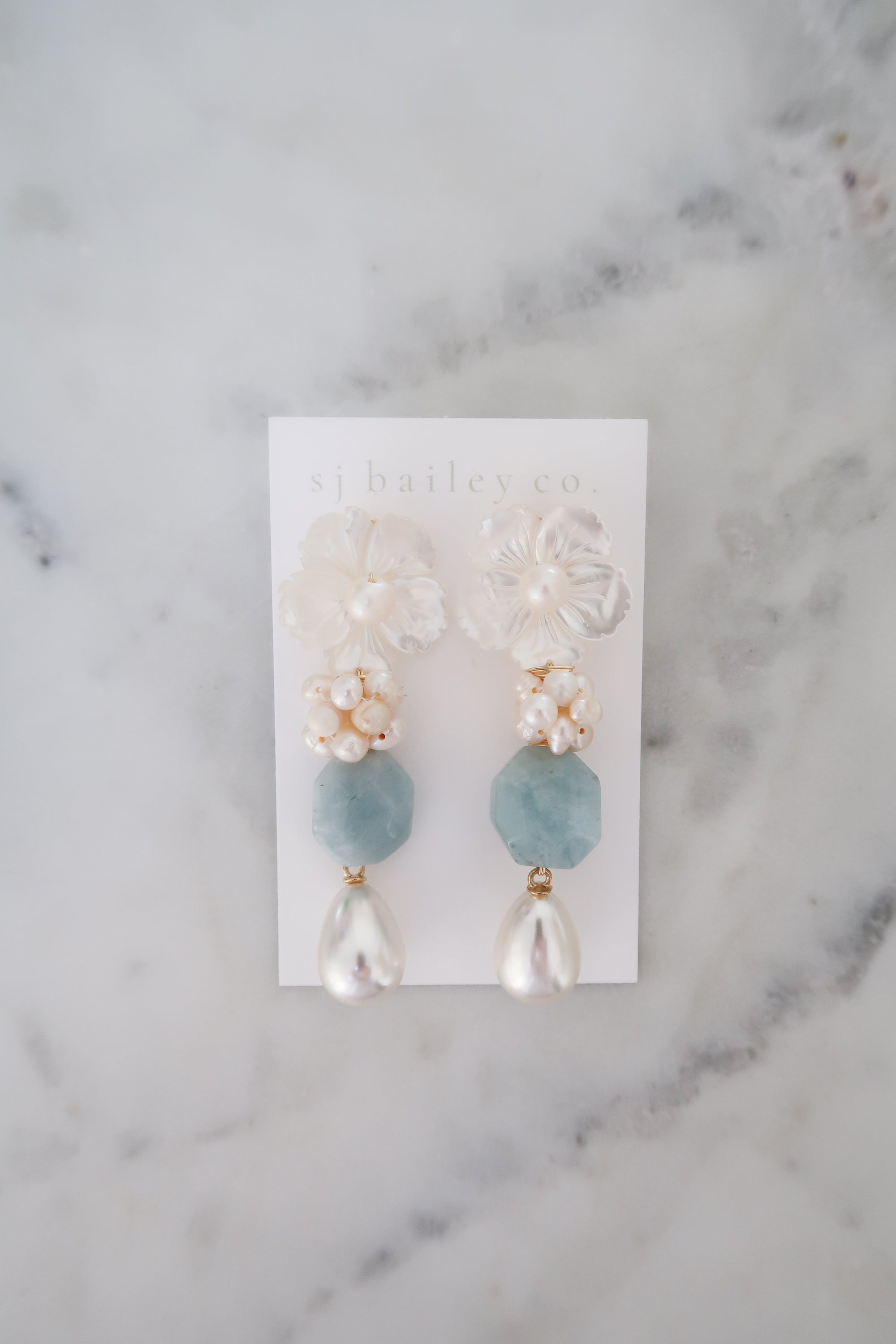 Aquamarine & Mother of Pearl Floral Drops