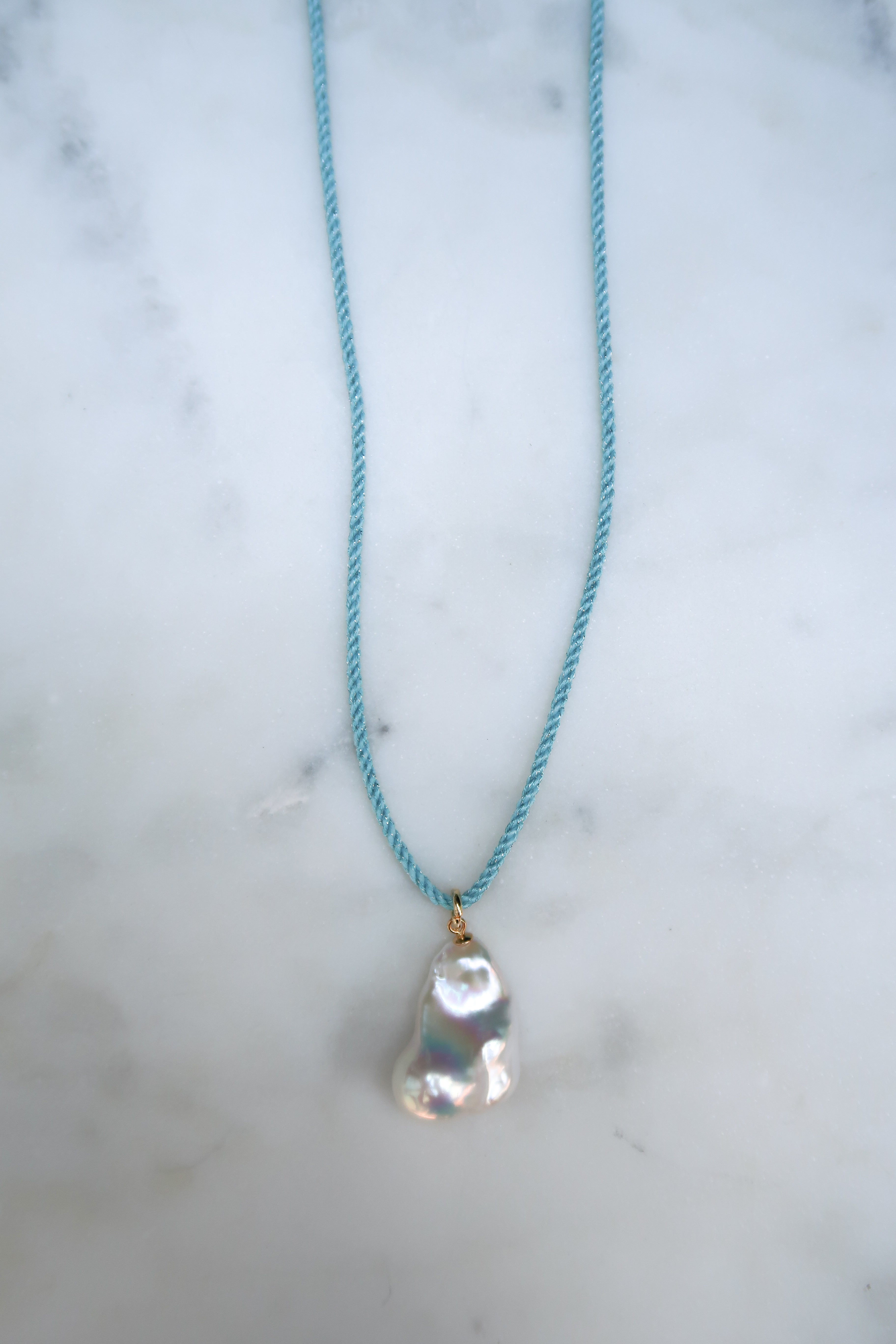 Aqua/Silver Cord Necklace